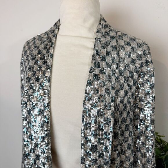 Steve Madden Shae Silver Sequin Longline Duster Jacket | Medium | Anthropologie - Picture 4 of 12